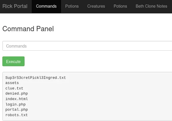 ls output showing Sup3rS3cretPickl3Ingred.txt