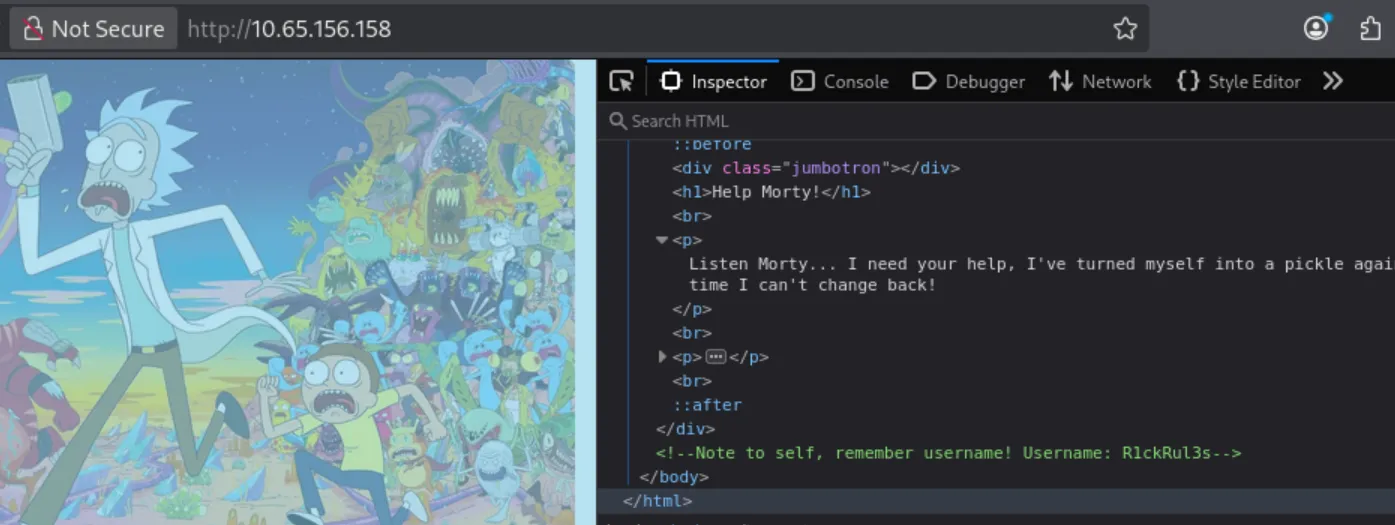 Username R1ckRul3s found in an HTML comment