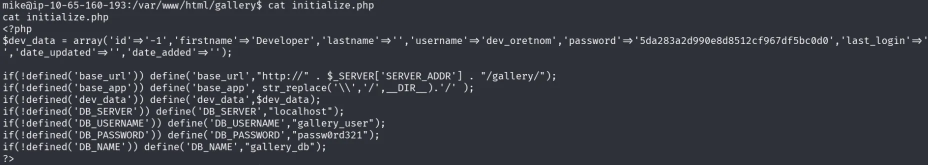 DB credentials in initialize.php