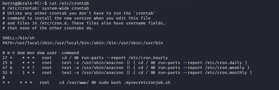 cron job in /etc/crontab